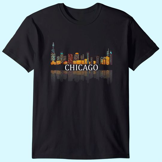 Chicago City Skyline Lights At Night T Shirt