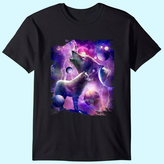 Cosmic Wolf Howling At Moon In SpaceT Shirt