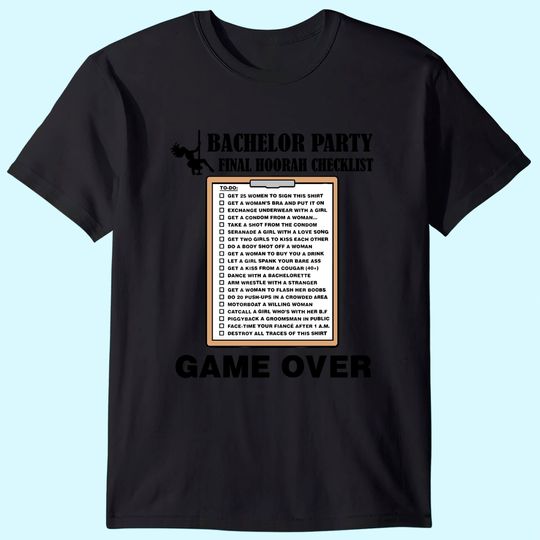 Mens Bachelor Party Checklist Funny Challenge T Shirt