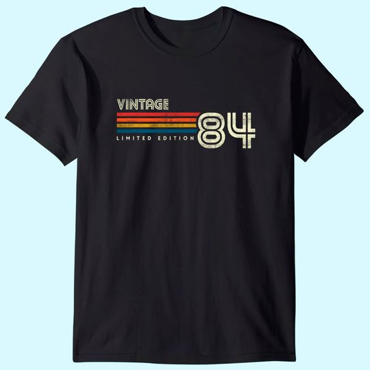 Vintage 1984 Chest Stripe 37th Birthday T Shirt