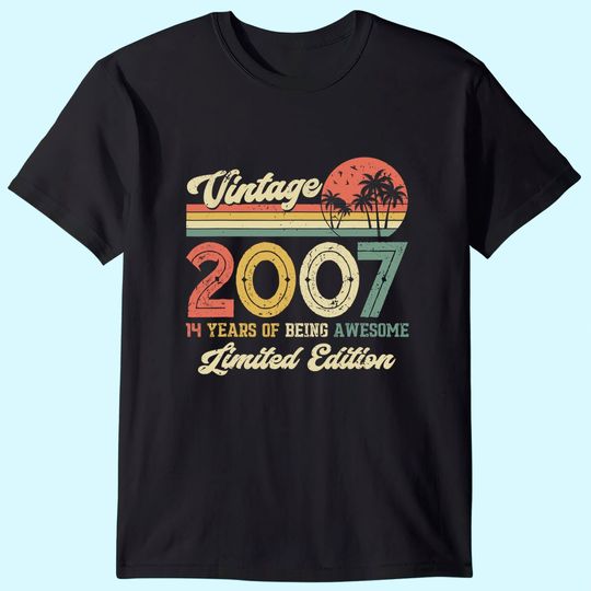 Vintage 2007 14th Birthday Gift Boys Girls T-Shirt