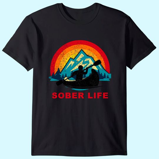 Sober Life Person Canoeing Retro Sunset AA NA Recovery T-Shirt