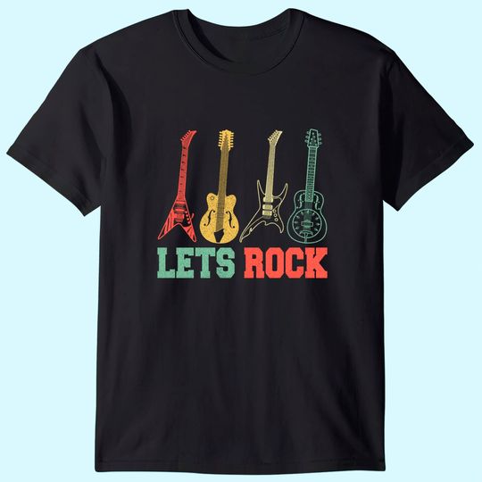 Lets Rock Rock n Roll Guitar Retro T Shirt