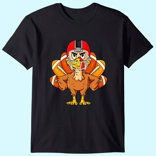 Thanksgiving Turkey Football Player Boys Girls Kids T-Shirt