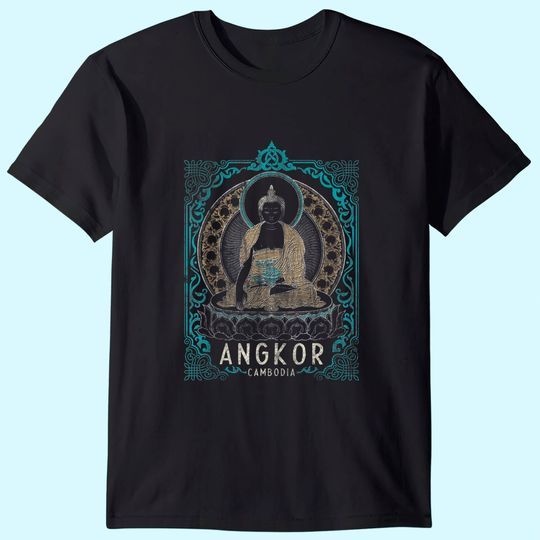 Angkor Cambodia Teal Gold Buddha T Shirt