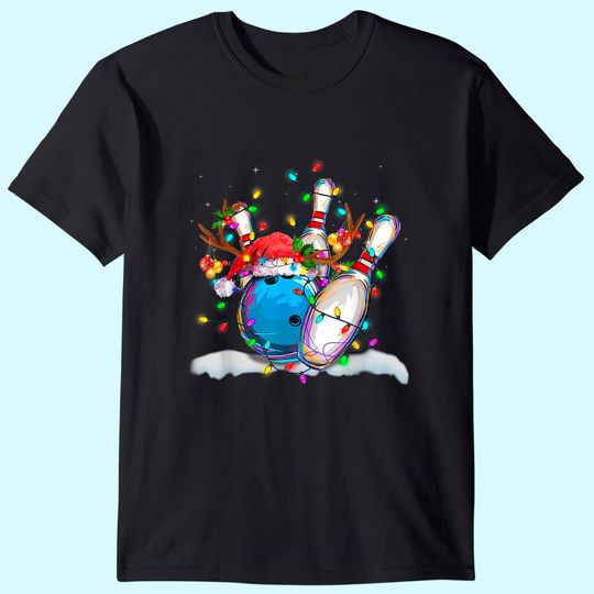Funny Bowling Christmas Santa Hat Reindeer Light Pajama T-Shirt