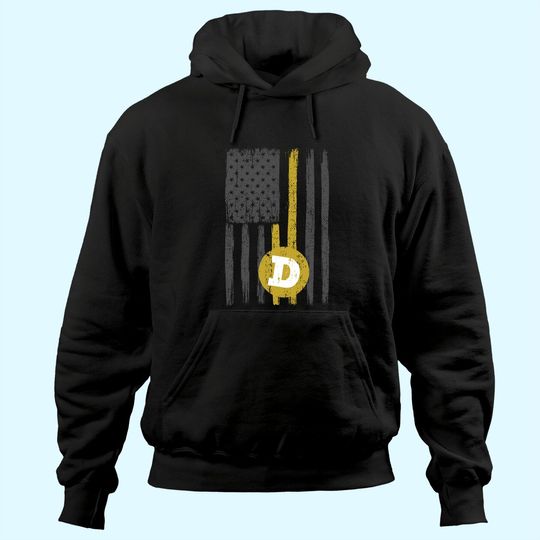 Dogecoin USA Flag To the Moon Distressed Vintage Lover Hodl Hoodie