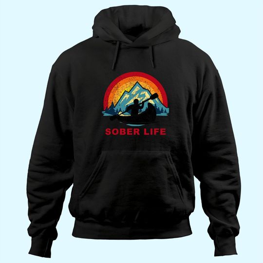 Sober Life Person Canoeing Retro Sunset AA NA Recovery Hoodie