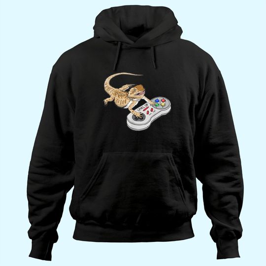 Bearded Dragon Playing Video Game Reptiles Pagona Gamers Hoodie