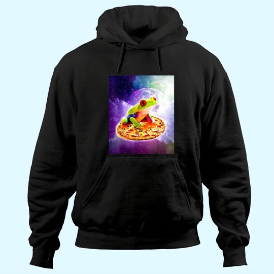 Red Eye Tree Frog Riding Pizza In Space Hoodie