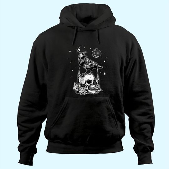 Black Crow Raven Skull Tarot Card Occult Aesthetic Gothic Hoodie