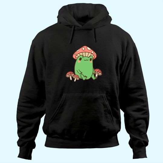 Frog with Mushroom Hat Cottagecore Aesthetic Hoodie
