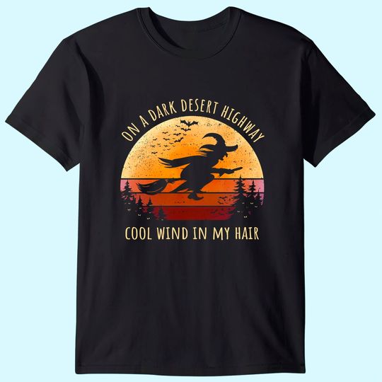 Halloween Witch Riding Broomstick On A Dark Desert Highway Premium T Shirt