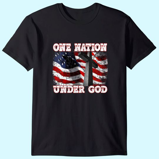 Womens One Nation Under God Patriotic Christian Cross American Flag V-Neck T-Shirt