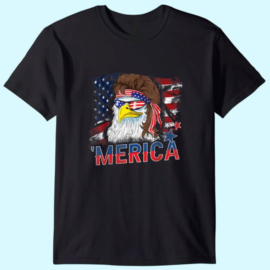 Merica Bald Eagle Mullet 4th Of July American Flag Patriotic T-Shirt