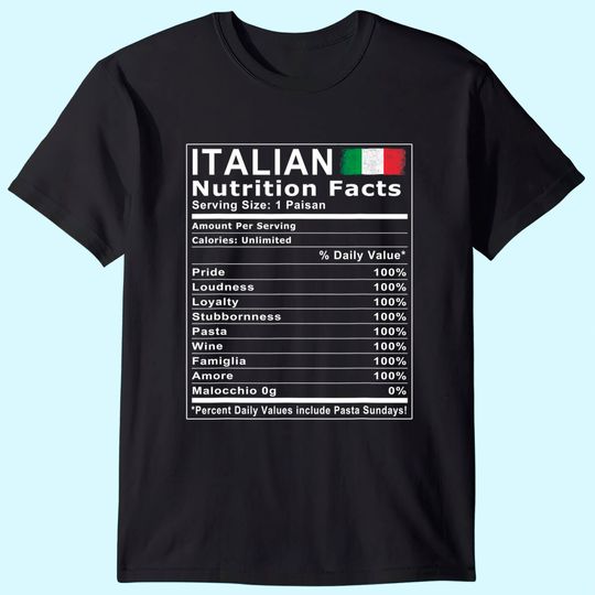 Italian Nutrition Facts T Shirt