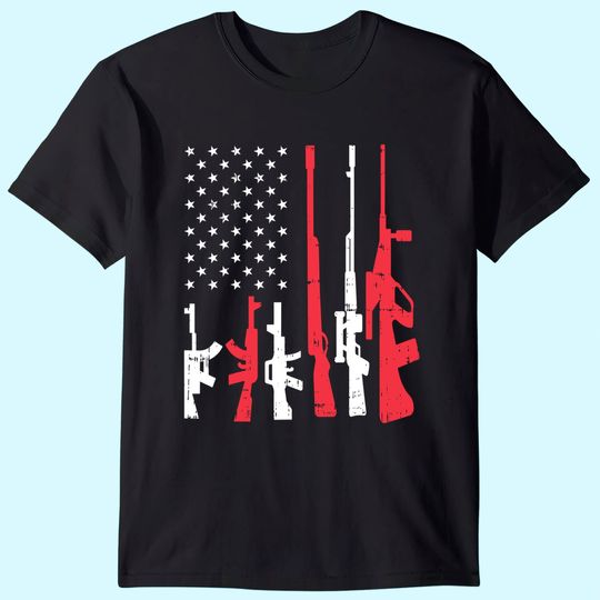 USA Flag Guns Funny American Pride 4th Of July Patriot Gift T-Shirt