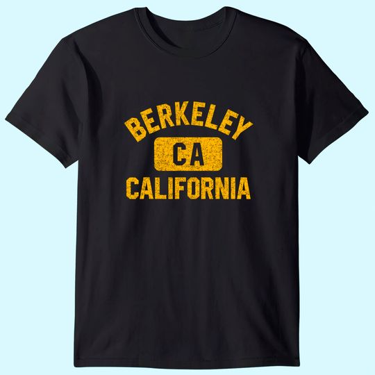 Berkeley CA California Gym Style Distressed Amber Print T Shirt