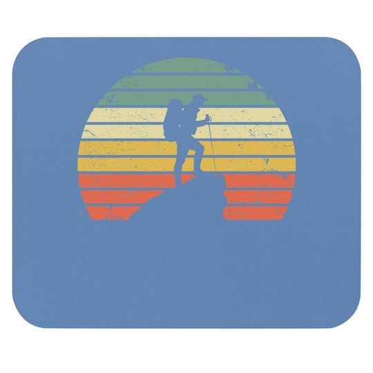 Vintage Hiking Mouse Pad Hiker On Rock Retro Sunset Silhouette Mouse Pad