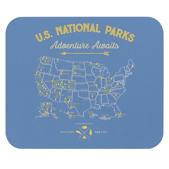 62 National Parks Map Gifts Us Park Vintage Camping Hiking Mouse Pad