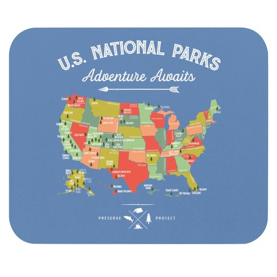 National Parks Mouse Pad Map Camping Mouse Pad Hiking Mouse Pad