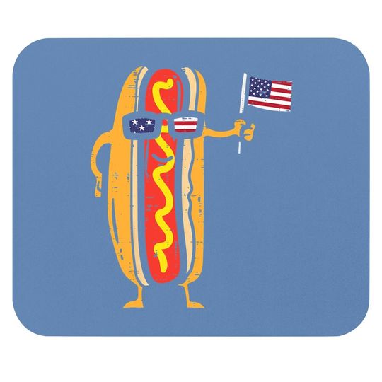 Hotdog Sunglasses American Flag Mouse Pad