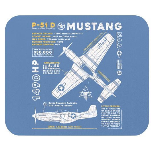 P-51 Mustang North American Aviation Vintage Fighter Planet Mouse Pad