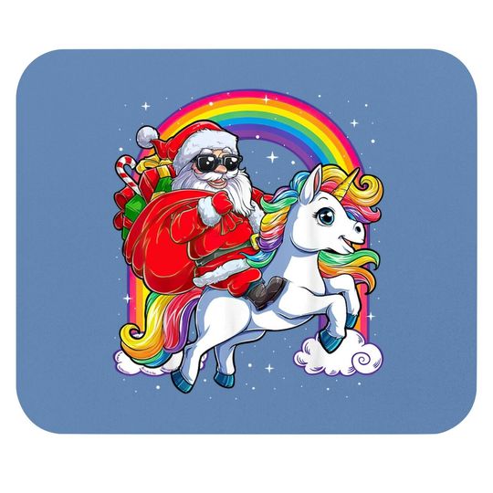 Christmas Santa Riding Unicorn Xmas Mouse Pad