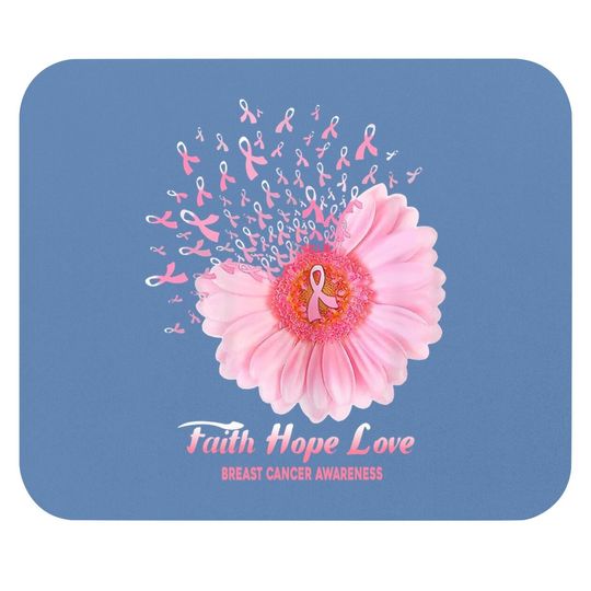 Faith Hope Love Ribbon Daisy Flower Breast Cancer Awareness Mouse Pad