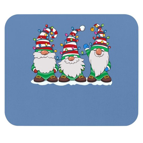 Three Gnomes With Hats Beards Christmas Tree Lights Mouse Pad