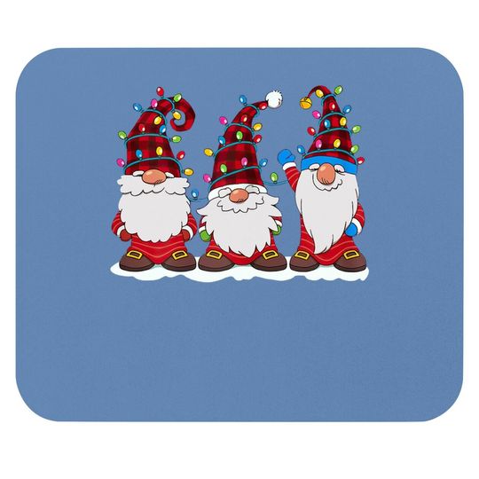 Three Gnomes Red Plaid Hat Gnome Christmas Tree Lights Mouse Pad