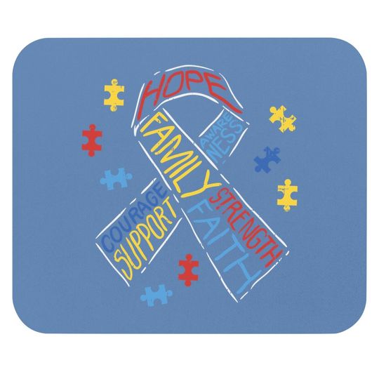 Autism Ribbon Words Awareness Puzzle Support Autistic Mouse Pad