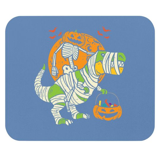 Pumpkin Skeleton On Trex Funny Halloween Dinosaur Mouse Pad