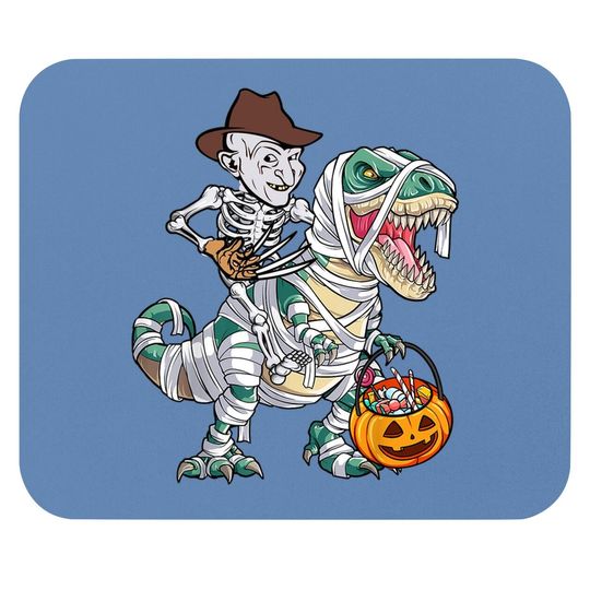 Skeleton Riding Mummy Dinosaur T-rex Halloween Freddy Krueger Mouse Pad