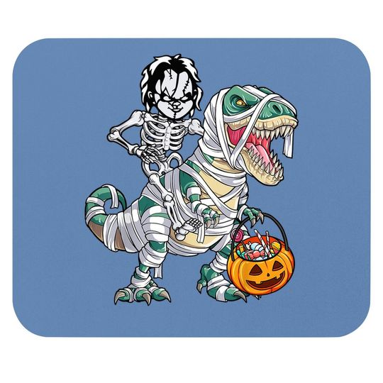 Chucky Riding Mummy Dinosaur T-rex Halloween Mouse Pad