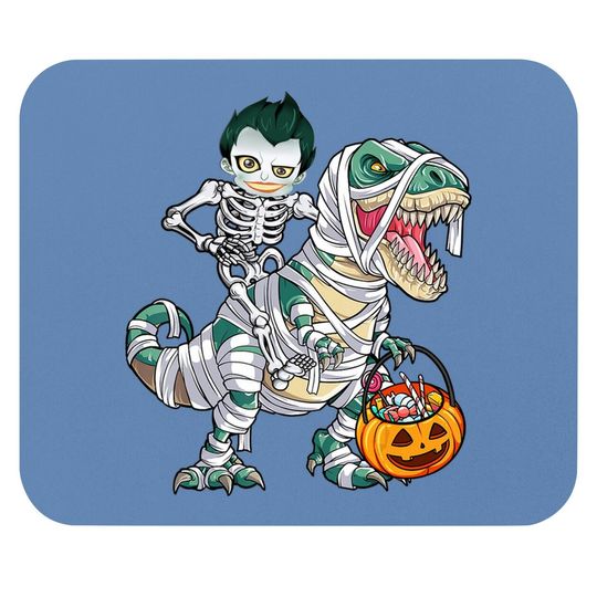 Skeleton Riding Mummy Dinosaur T-rex Halloween Joker Mouse Pad