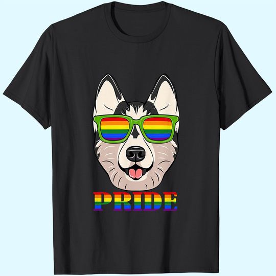 Husky LGBT Flag Glass T-Shirt Flag LGBT Rights Gay Pride Month Transgender Pullover (Unisex T-Shirt; Black)