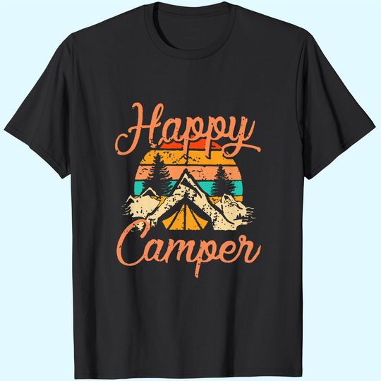 Happy Camper Tee Shirt Funny Cute Camper Tee Shirts for Women Camper Tee Shirts Graphic Letter Print Tee Shirts