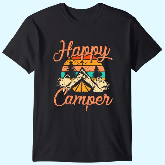 Happy Camper Tee Shirt Funny Cute Camper Tee Shirts for Women Camper Tee Shirts Graphic Letter Print Tee Shirts