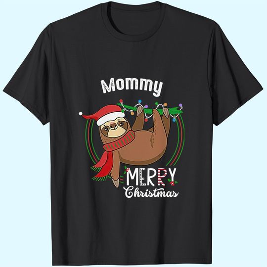 Custom Matching Sloth Merry Christmas Pajamas Mommy T-Shirts