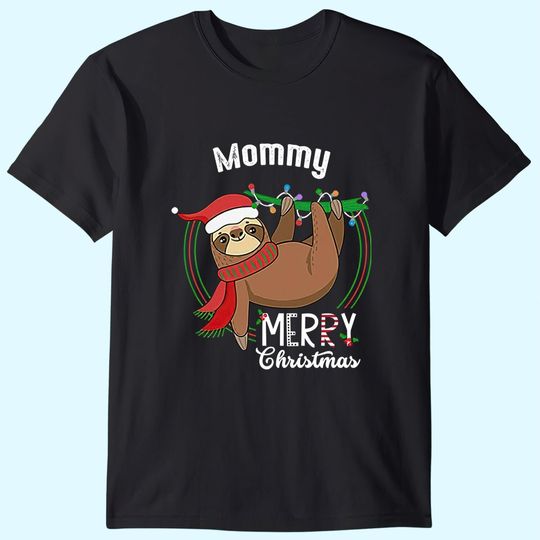 Custom Matching Sloth Merry Christmas Pajamas Mommy T-Shirts