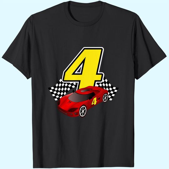 Kids 4 Year Old Racecar Sportscar Birthday Boys T Shirt