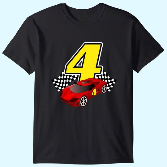 Kids 4 Year Old Racecar Sportscar Birthday Boys T Shirt