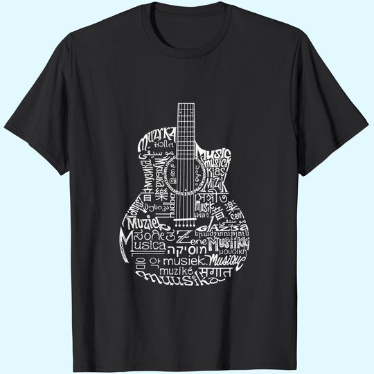 Men's Word Art Languages Guitar T Shirt