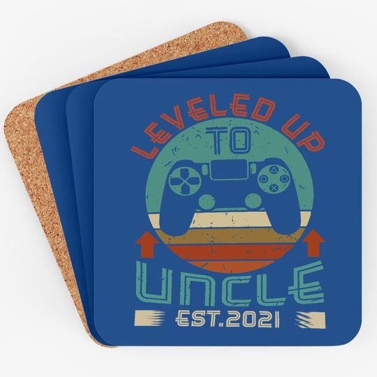 Promoted To Uncle Est 2021 Leveled Up Funny Coaster