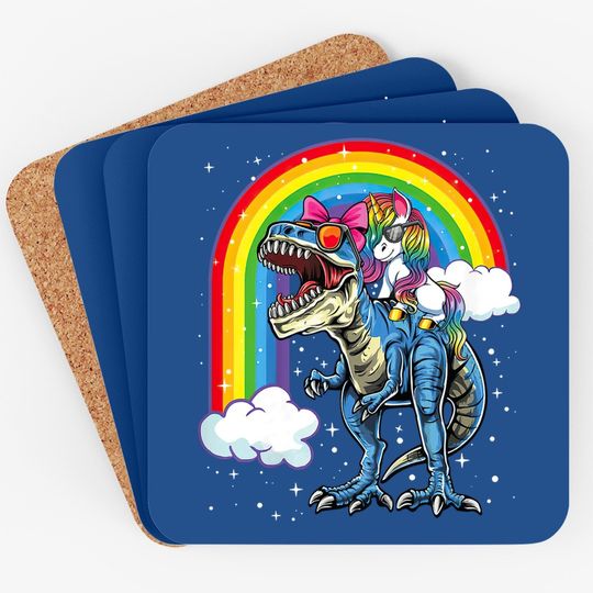 Unicorn Riding T Rex, Dinosaur Boys Girls Gift Coaster