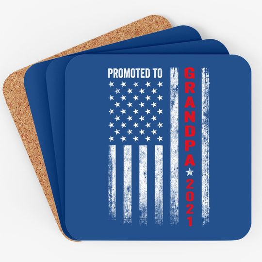 Promoted To Grandpa 2021 For First Time Fathers New Dad Gift Coaster