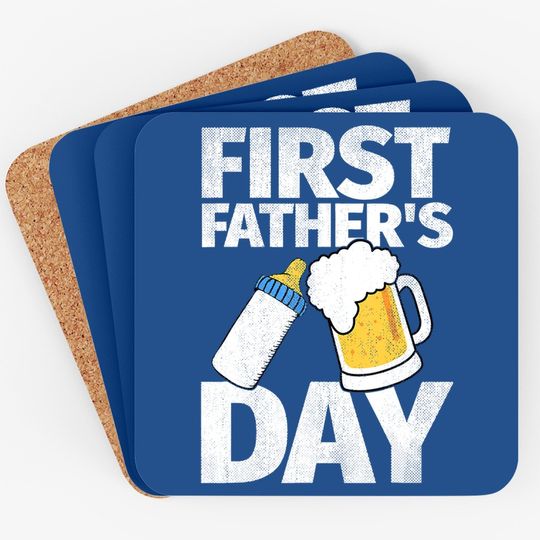 First Father's Day Gift Beer Baby Bottle Dad Daddy Funny Coaster