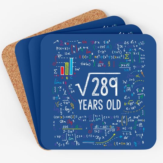 Square Root Of 289 17th Birthday 17 Year Old Gifts Math Bday Coaster