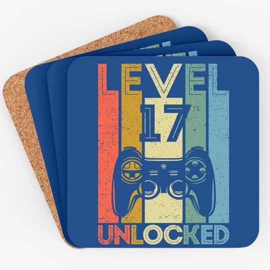Level 17 Unlocked Coaster Funny Video Gamer 17th Birthday Gift Coaster